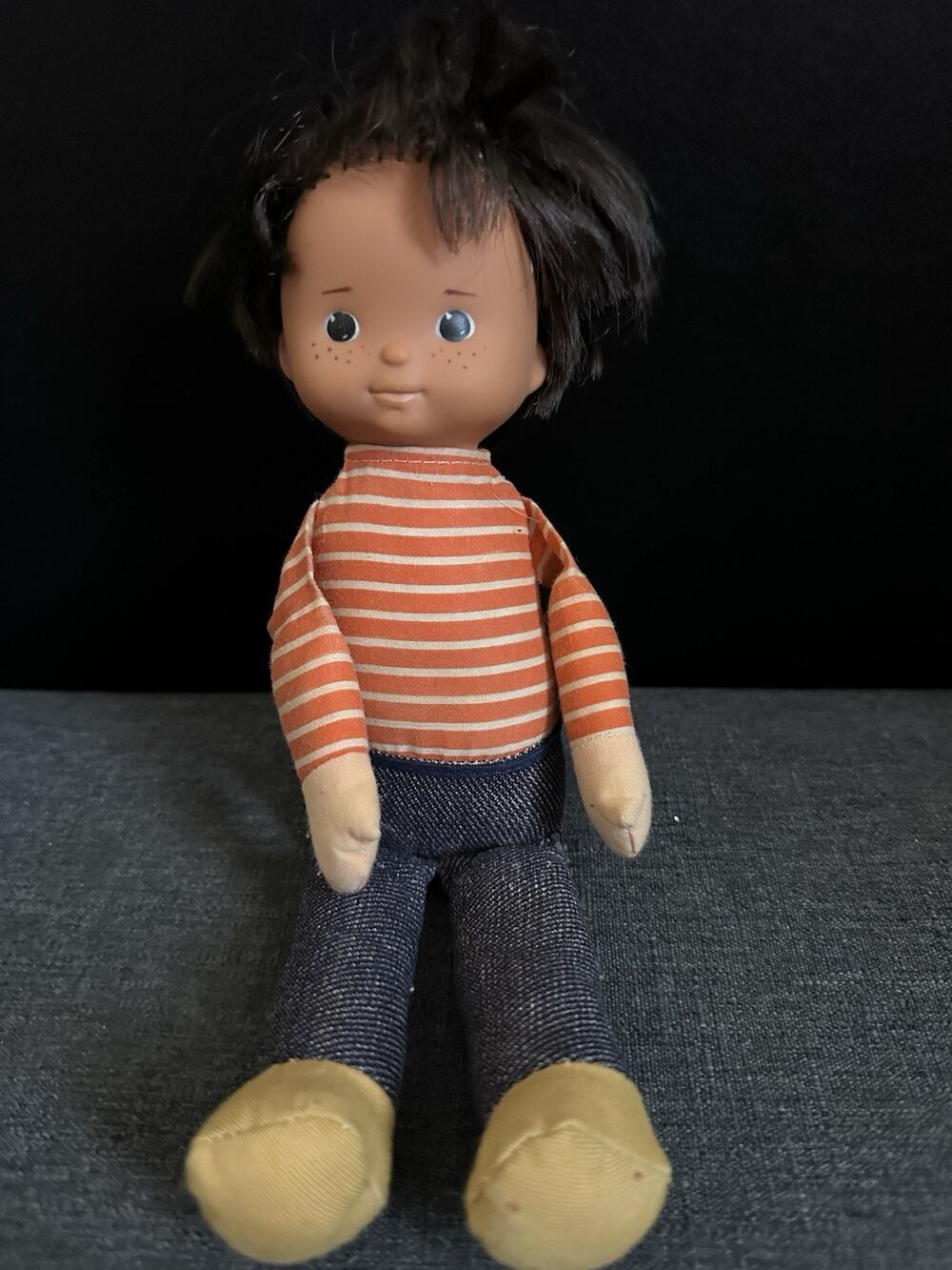 Vintage 1978 Fisher Price Mikey #240 Kids Doll 9” Striped Shirt Denim Pants